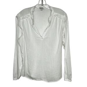 J.Crew Wms L White Long Sleeve Swiss Dot Popover Top Academia Ruffled Feminine
